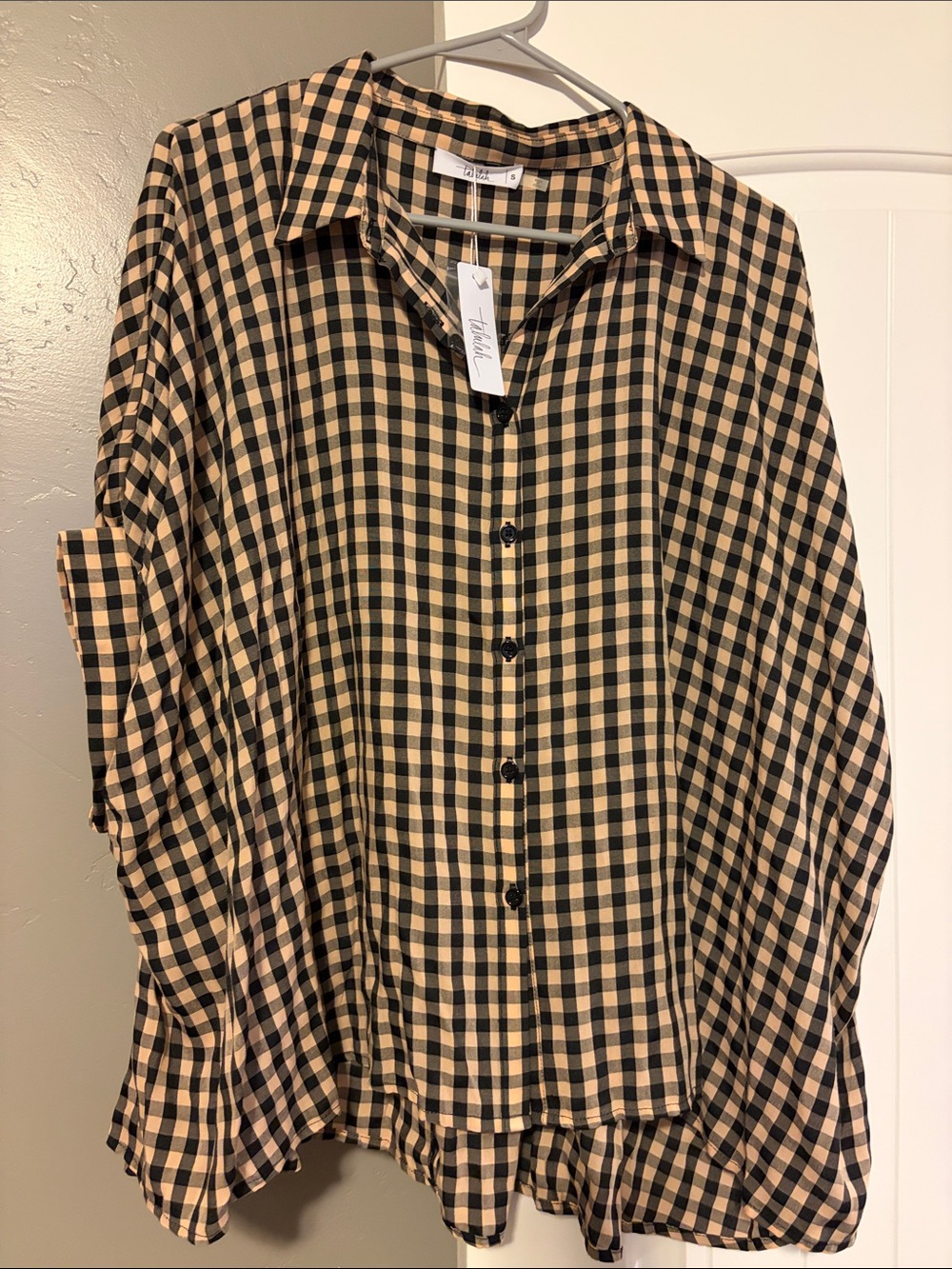 Talula Black and Tan Plaid Button-Down Shirt
